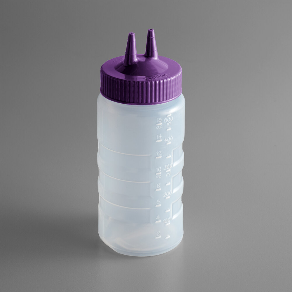 Vollrath 2316-1354 Traex® Color-Mate™ 16 oz. Clear Twin Tip™ Wide Mouth Squeeze Bottle with Purple Cap