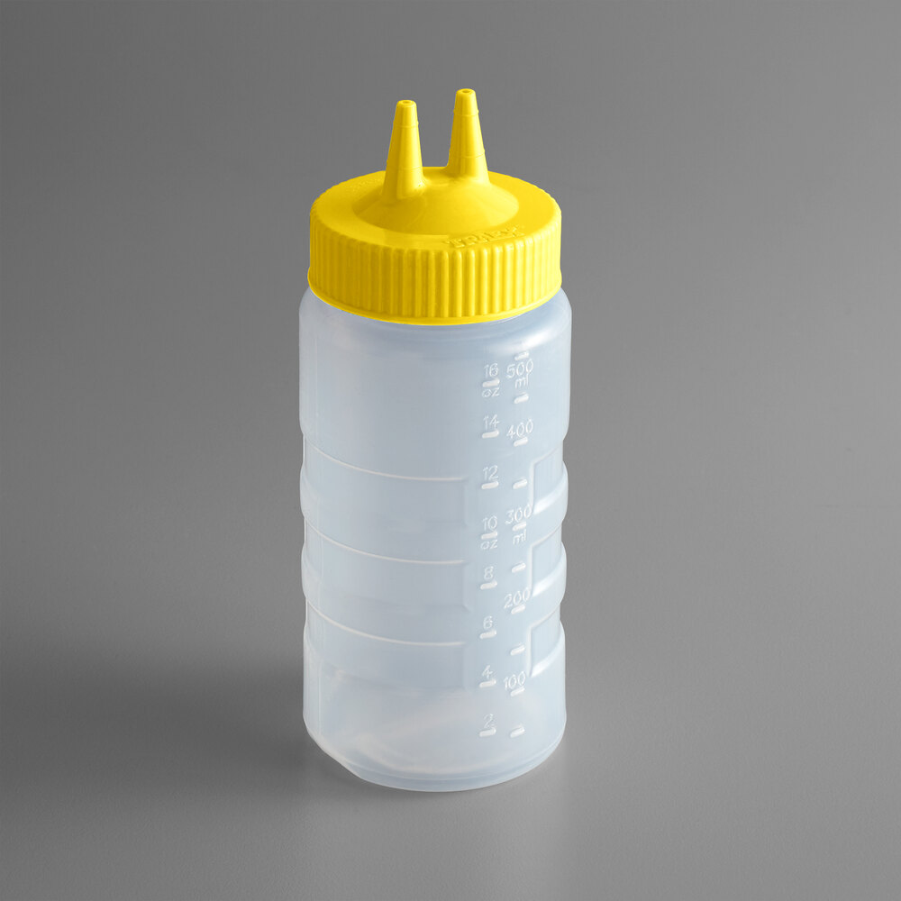 Vollrath 2316-1308 Traex® Color-Mate™ 16 oz. Clear Twin Tip™ Wide Mouth Squeeze Bottle with Yellow Cap