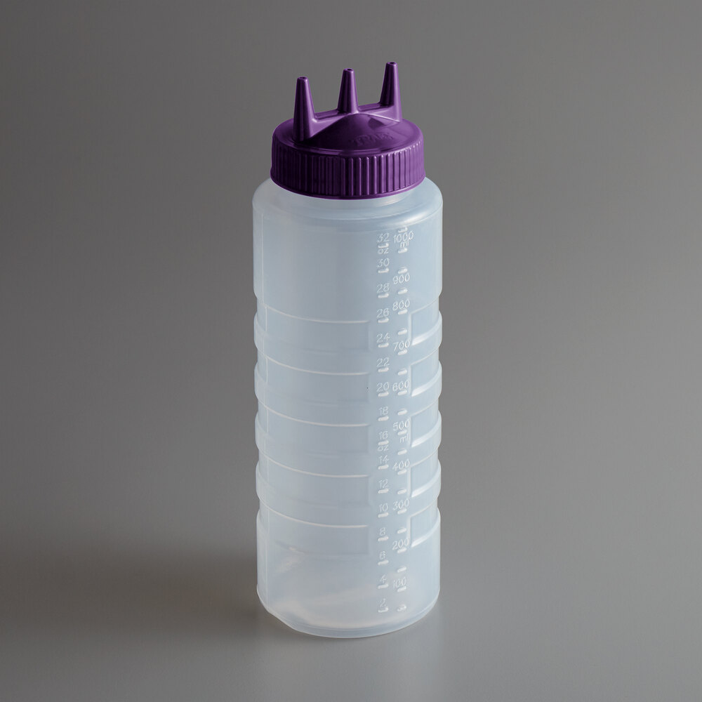 Vollrath 3332-1354 Traex® Color-Mate™ 32 oz. Clear Tri Tip™ Wide Mouth Squeeze Bottle with Purple Cap