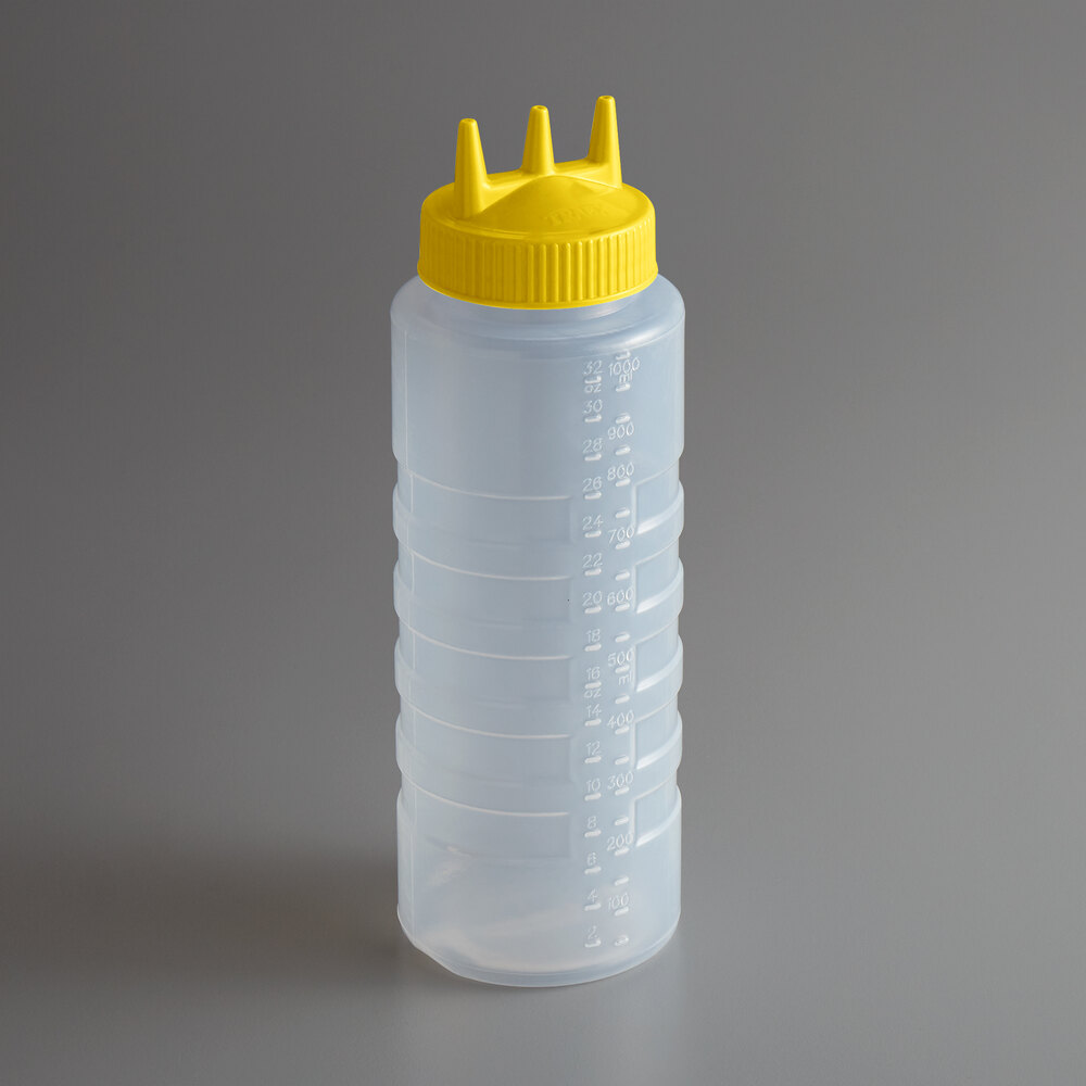 Vollrath 3332-1308 Traex® Color-Mate™ 32 oz. Clear Tri Tip™ Wide Mouth Squeeze Bottle with Yellow Cap