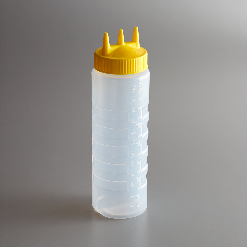 Vollrath 3324-1308 Traex® Color-Mate™ 24 oz. Clear Tri Tip™ Wide Mouth Squeeze Bottle with Yellow Cap
