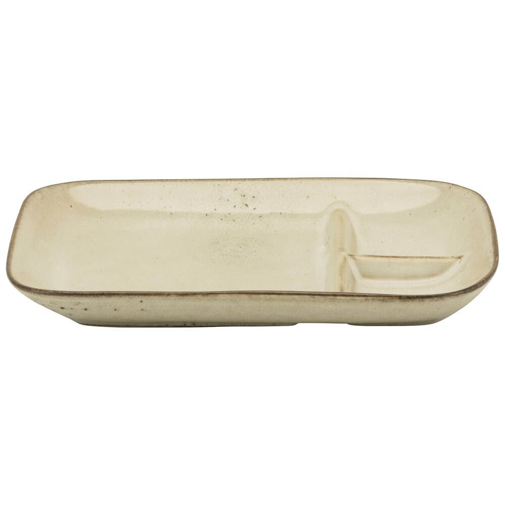 10 Strawberry Street FRZ-SNKPLT-BG Firenza 8 3/4" Beige Porcelain Rectangle Snack Plate - 12/Case