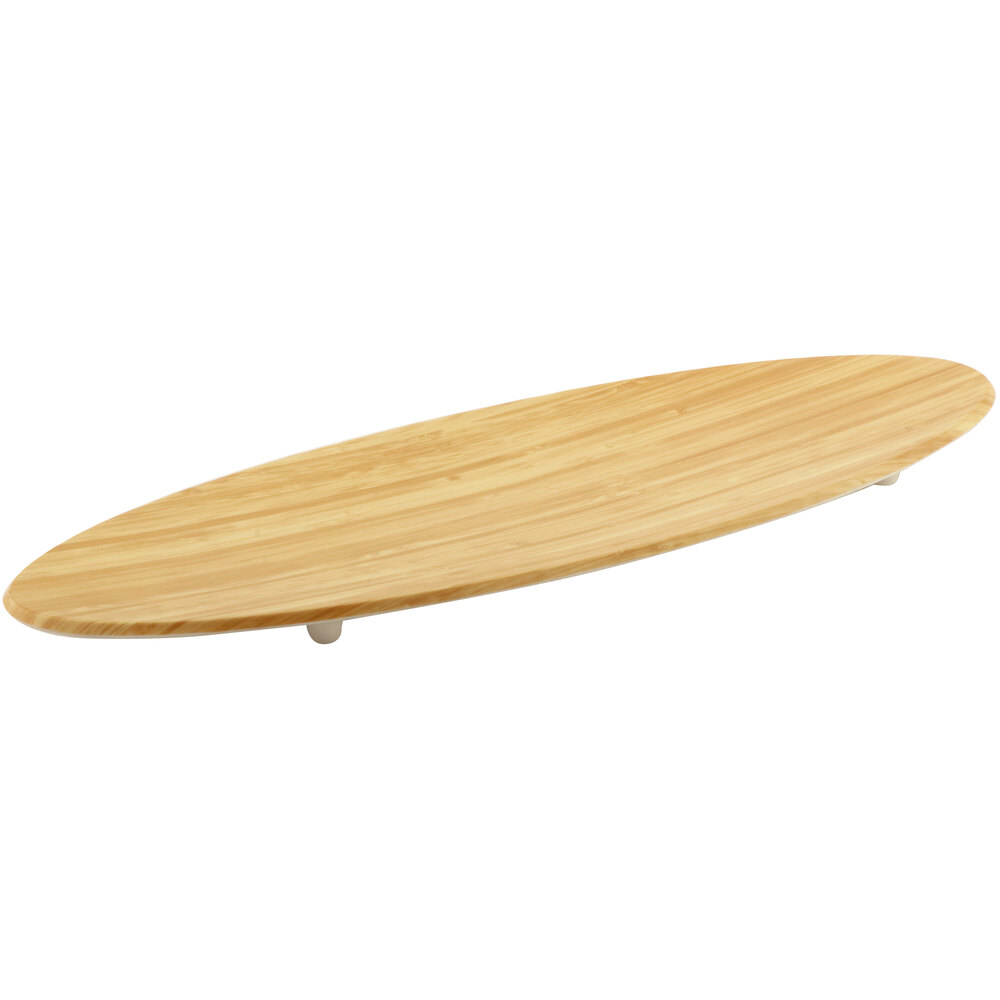 GET SB-2510-BAM Madison Avenue / Granville 25 1/2" x 10 1/4" Melamine Faux Bamboo Surf Board Serving Platter - 3/Pack