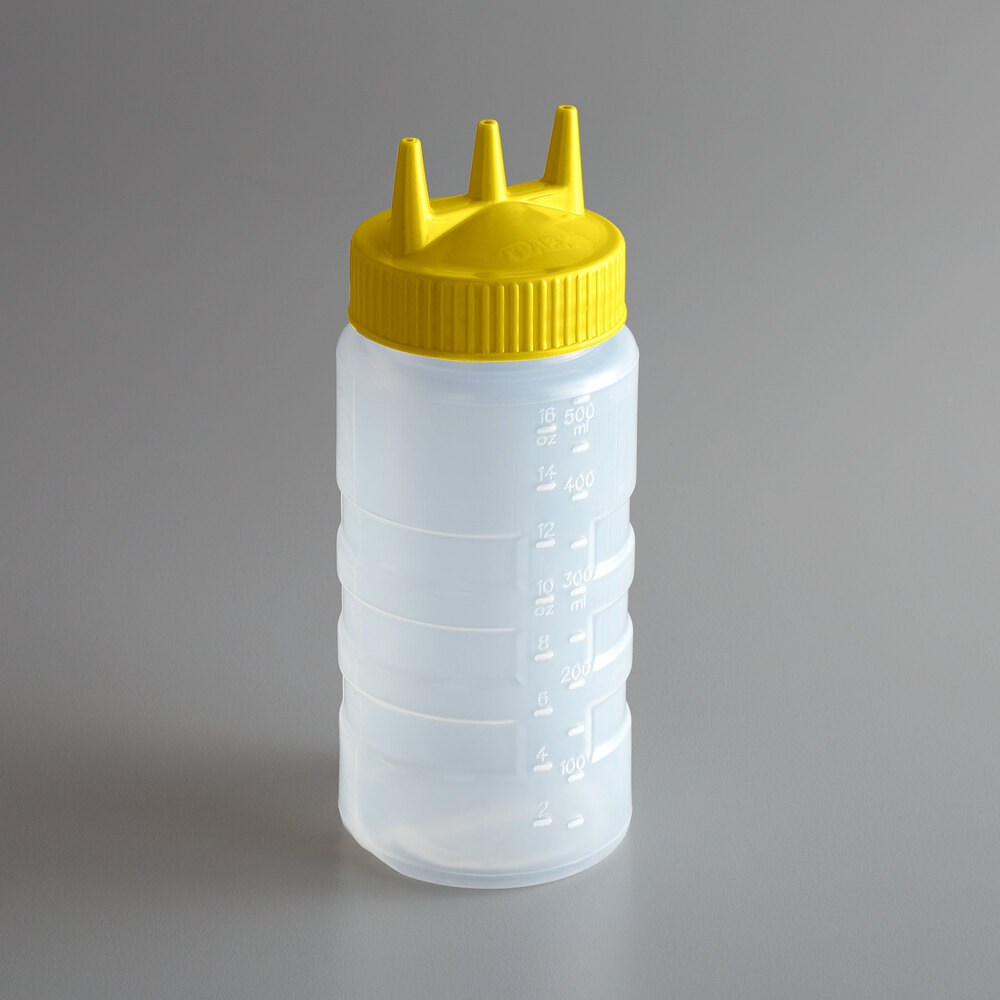 Vollrath 3316-1308 Traex® Color-Mate™ 16 oz. Clear Tri Tip™ Wide Mouth Squeeze Bottle with Yellow Cap