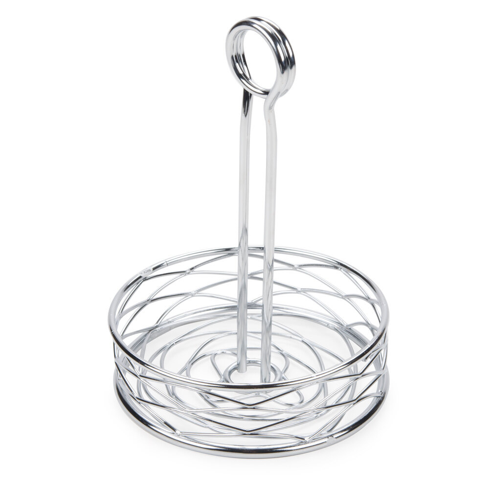 American Metalcraft RBNC26 Chrome Round Birdnest Condiment Caddy with Card Holder - 6" x 9 1/8"