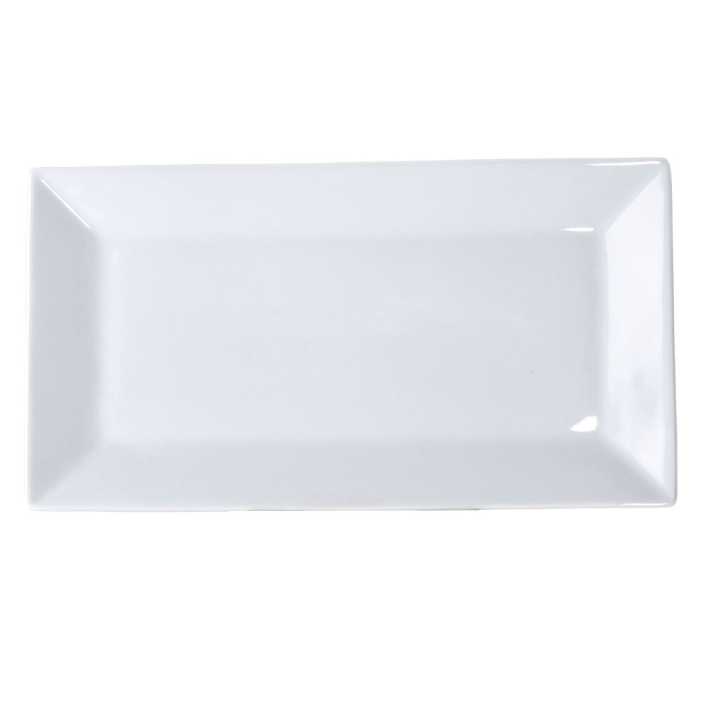 22" x 10 7/8" Bright White Rectangular Porcelain Platter - 2/Case