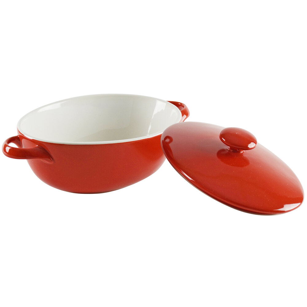 10 Strawberry Street SIENA-7OVLCVCSS Sienna 16 oz. Red Oval Porcelain Baker with Lid