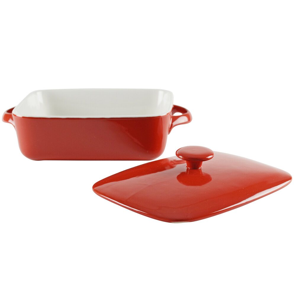 10 Strawberry Street SIENA-9RECCVCSS Sienna 2 Qt. Red Rectangular Porcelain Baker with Lid