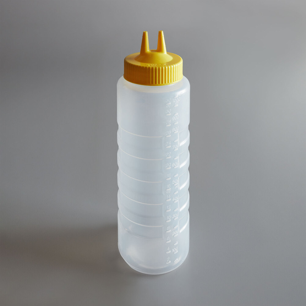 Vollrath 2332-1308 Traex® Color-Mate™ 32 oz. Clear Twin Tip™ Wide Mouth Squeeze Bottle with Yellow Cap