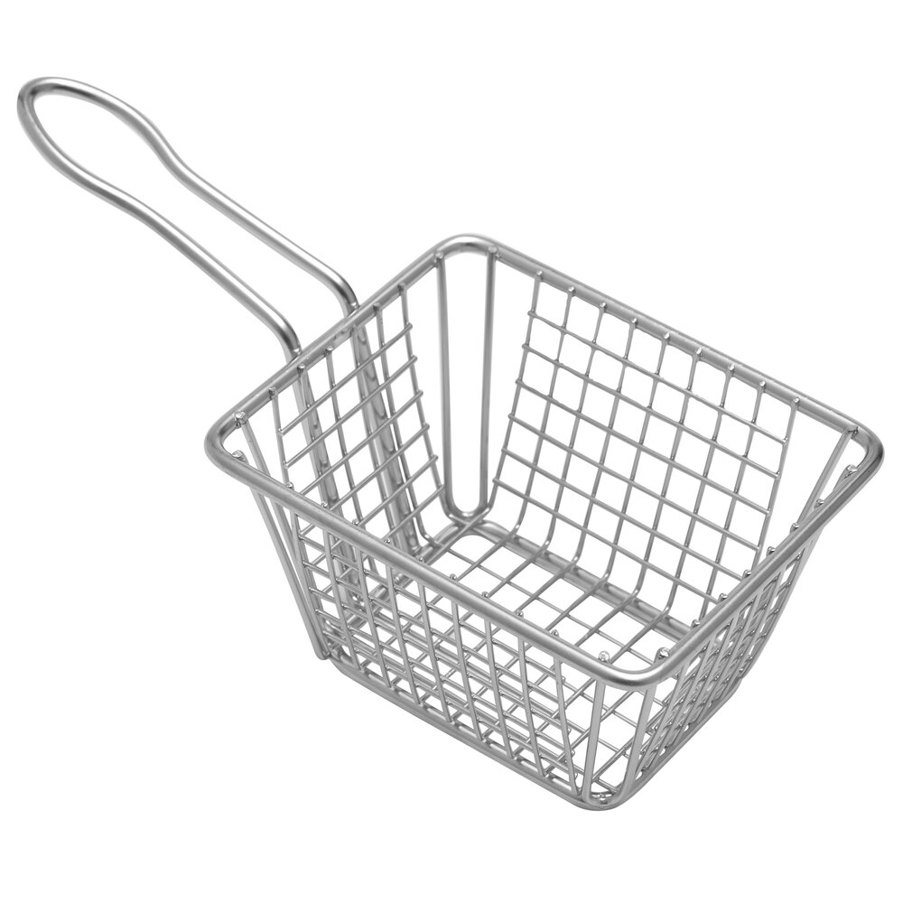 American Metalcraft MFRYBSKT 5" x 4" x 4" Mini Stainless Steel Fry Basket Server