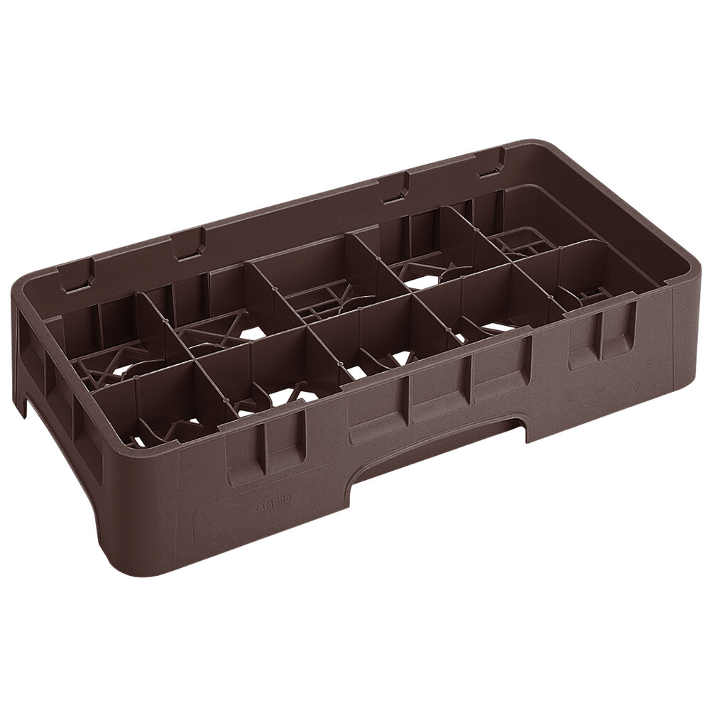 Cambro 10HS434167 Brown Camrack Customizable 10 Compartment 5 1/4" Half Size Glass Rack with 2 Extenders