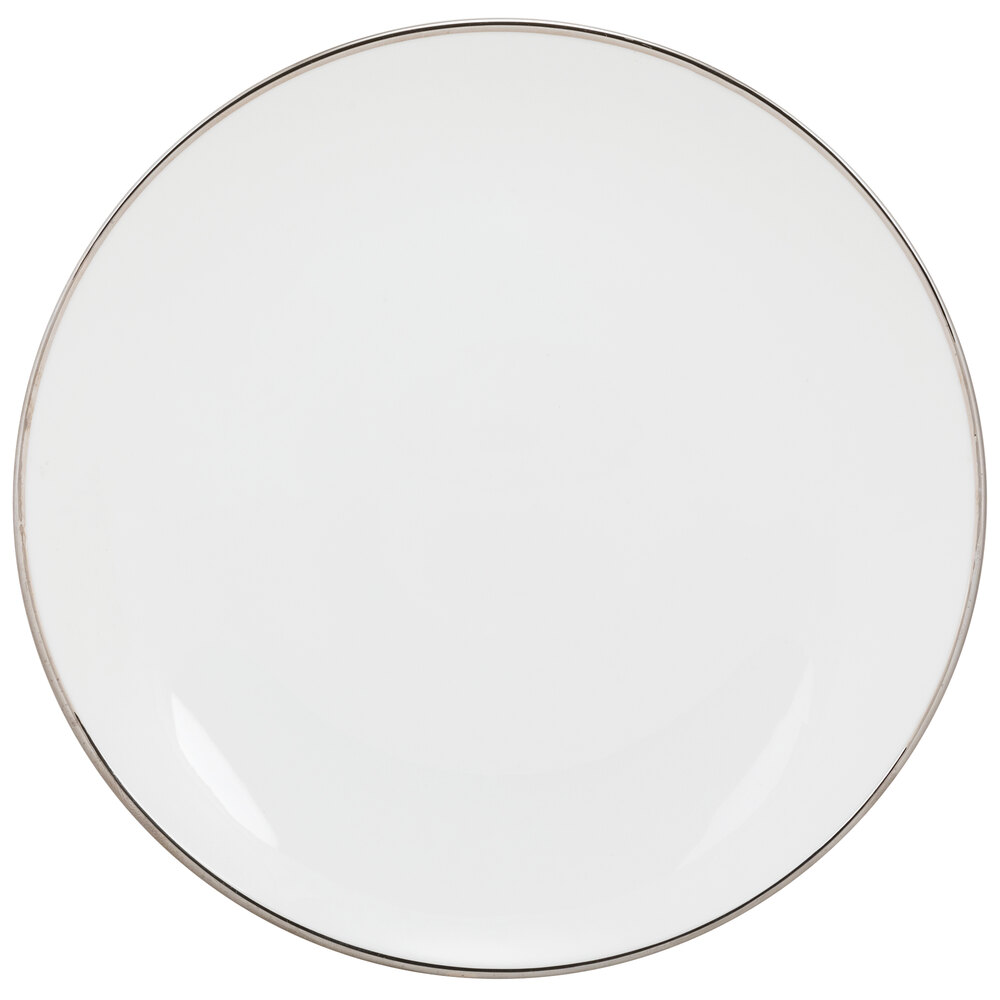 10 Strawberry Street CPSL0004 Coupe Silver Line 7 5/8" Silver Porcelain Salad Plate - 24/Case