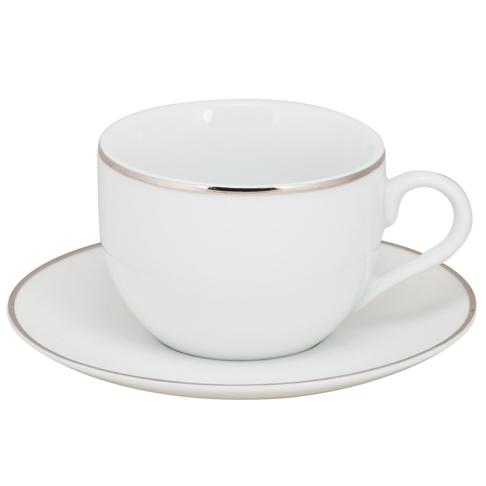 10 Strawberry Street CPSL0009 Coupe Silver Line 6 oz. Silver Porcelain Coffee Cup and Saucer Set - 24/Case