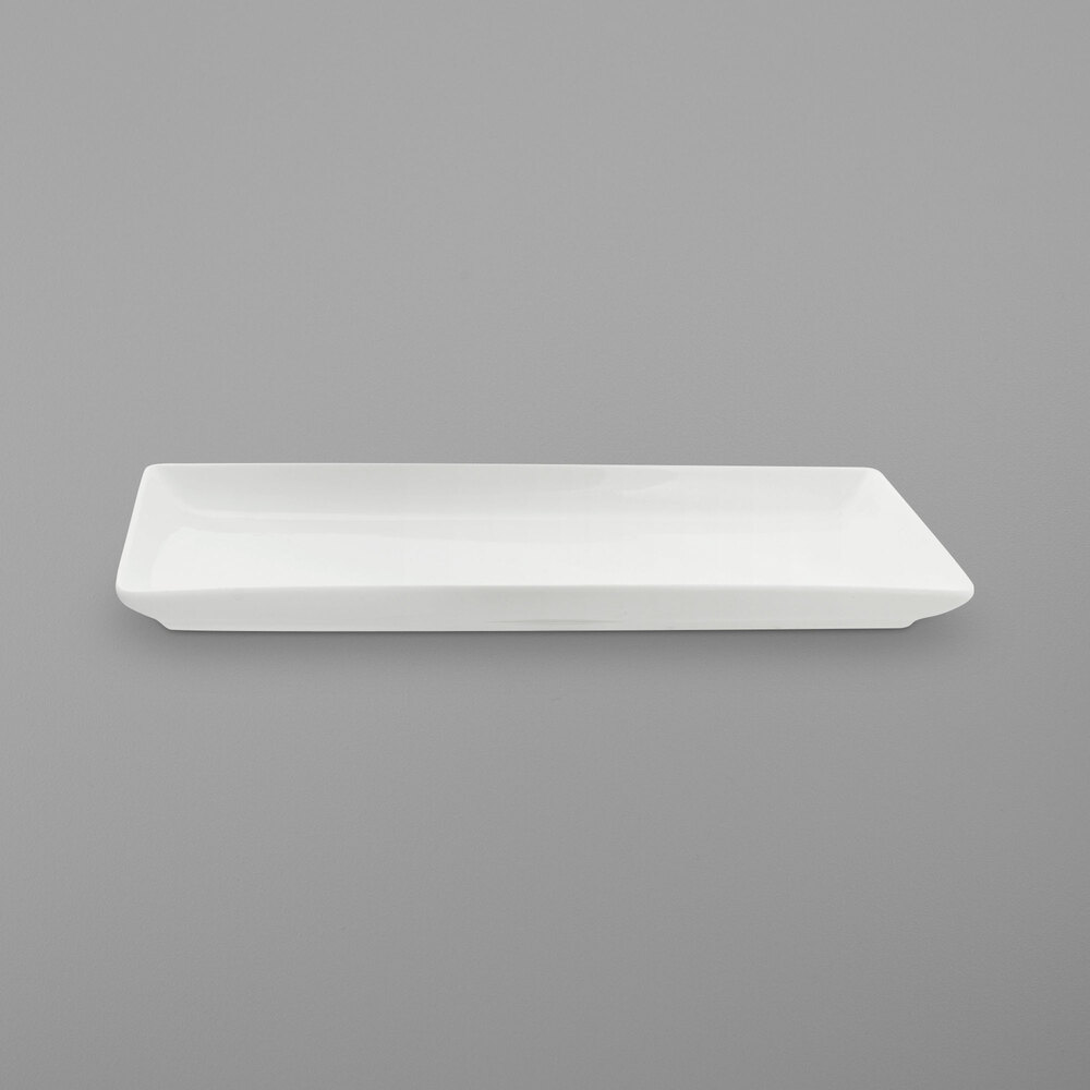 10 Strawberry Street WTR-13CPREC Whittier 13 1/2" x 5 1/2" White Rectangular Porcelain Platter - 6/Case