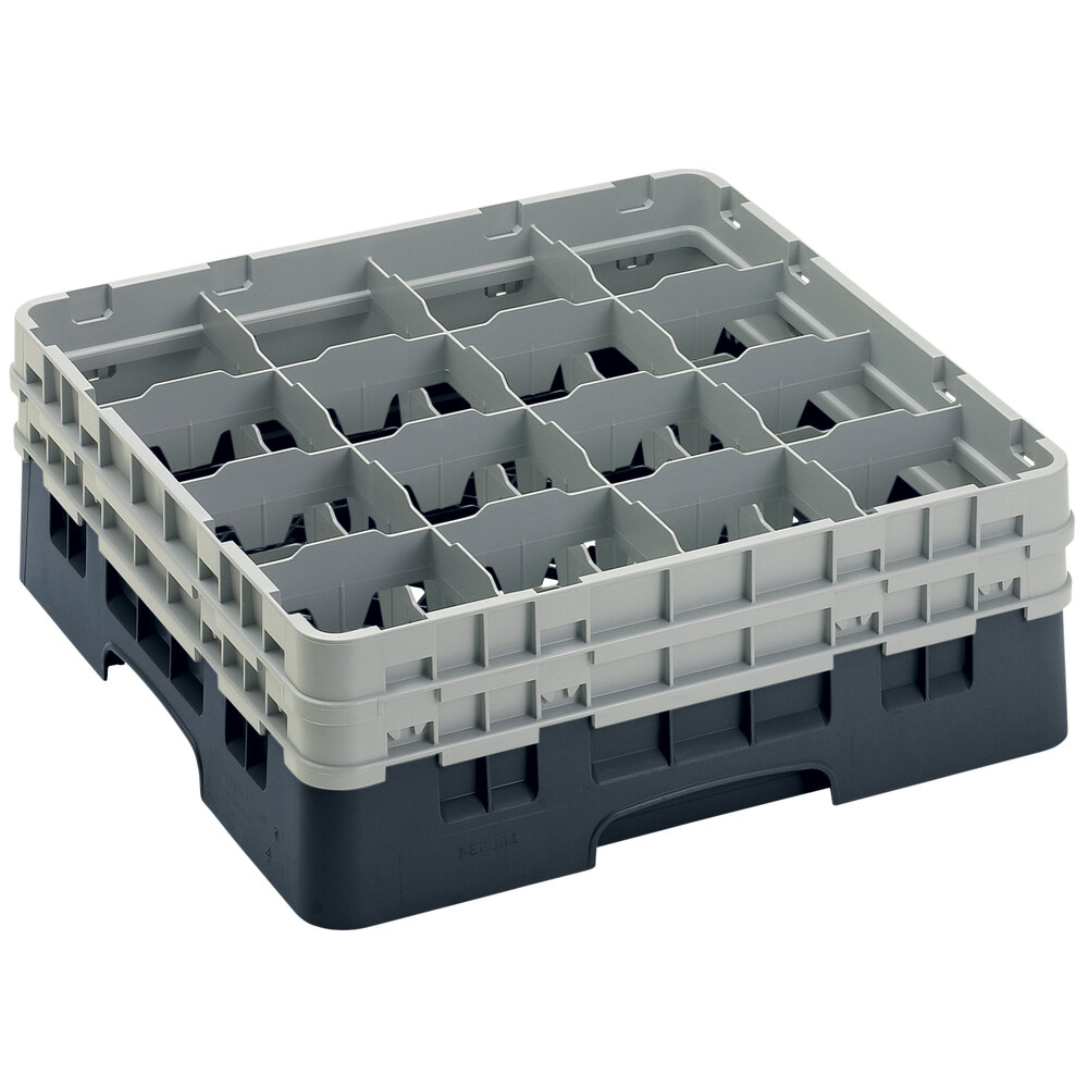 Cambro 16S534110 Camrack 6 1/8" High Customizable Black 16 Compartment Glass Rack