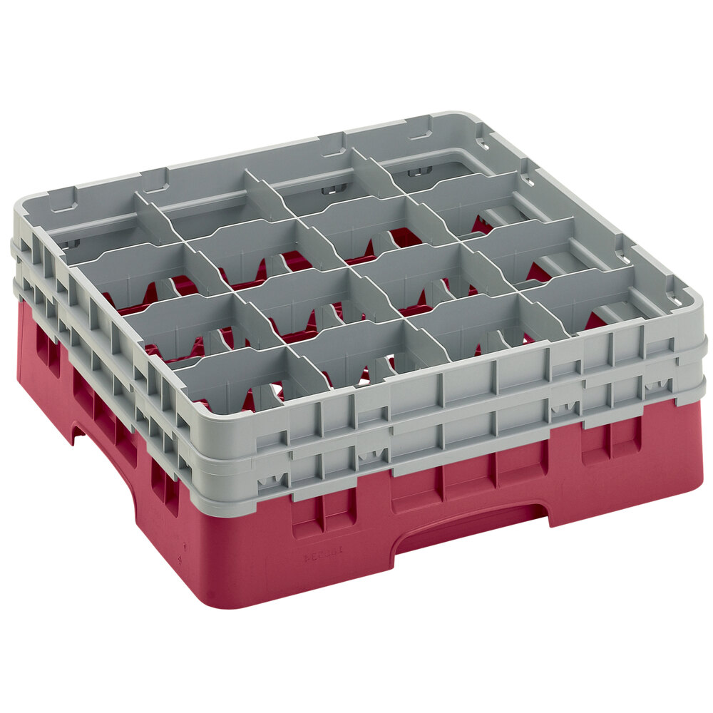 Cambro 16S534416 Camrack 6 1/8" High Customizable Cranberry 16 Compartment Glass Rack
