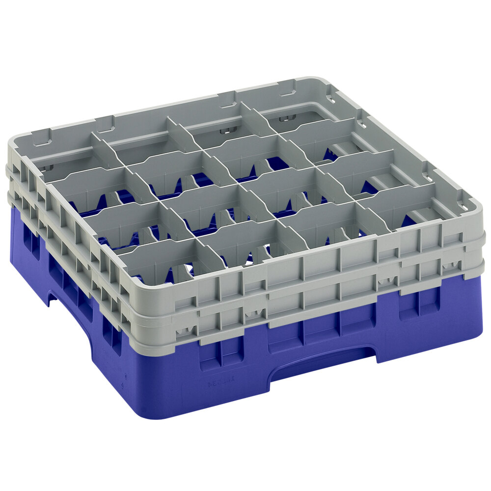 Cambro 16S534186 Camrack 6 1/8" High Customizable Navy Blue 16 Compartment Glass Rack