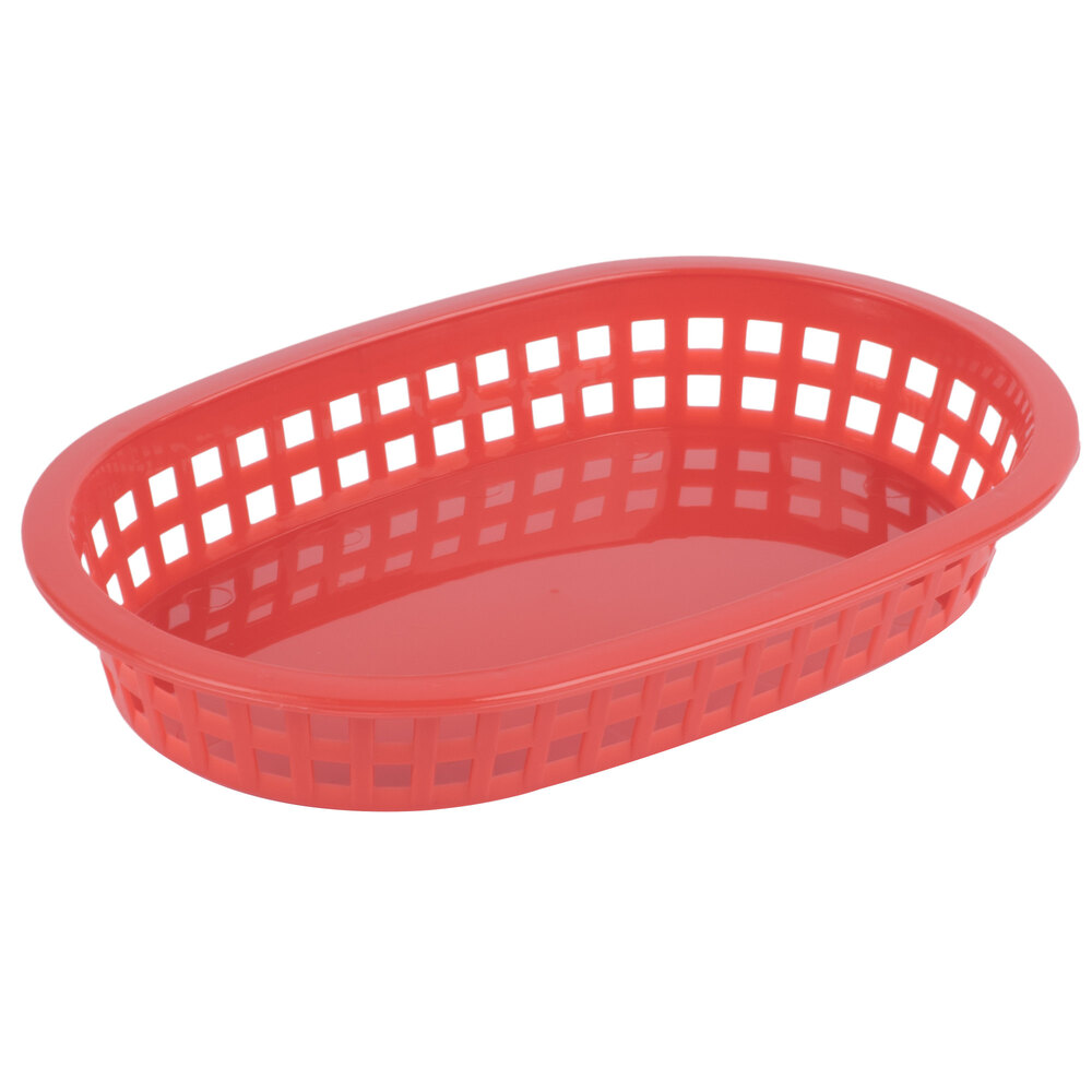 Tablecraft 1073R 9 1/4" x 6" x 1 1/2" A La Carte Red Plastic Oval Fast Food Basket - 12/Case