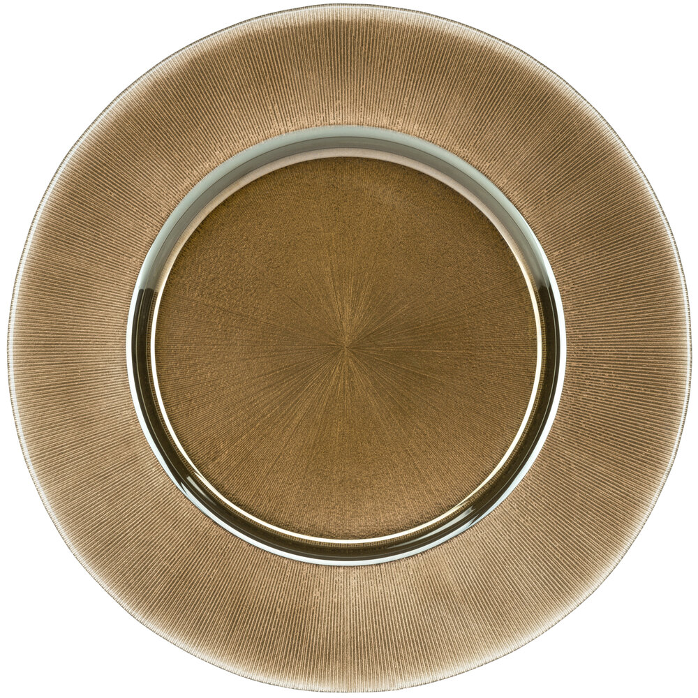 10 Strawberry Street SUN-340-BRNZ 13 1/4" Metallic Bronze Glass Charger Plate - 12/Pack