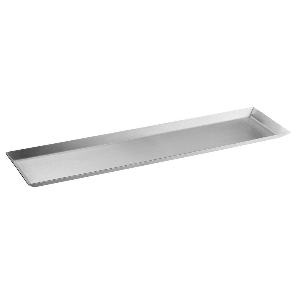 Acopa 20" x 4 1/2" Rectangular Stainless Steel Appetizer Tray with Angled Brim