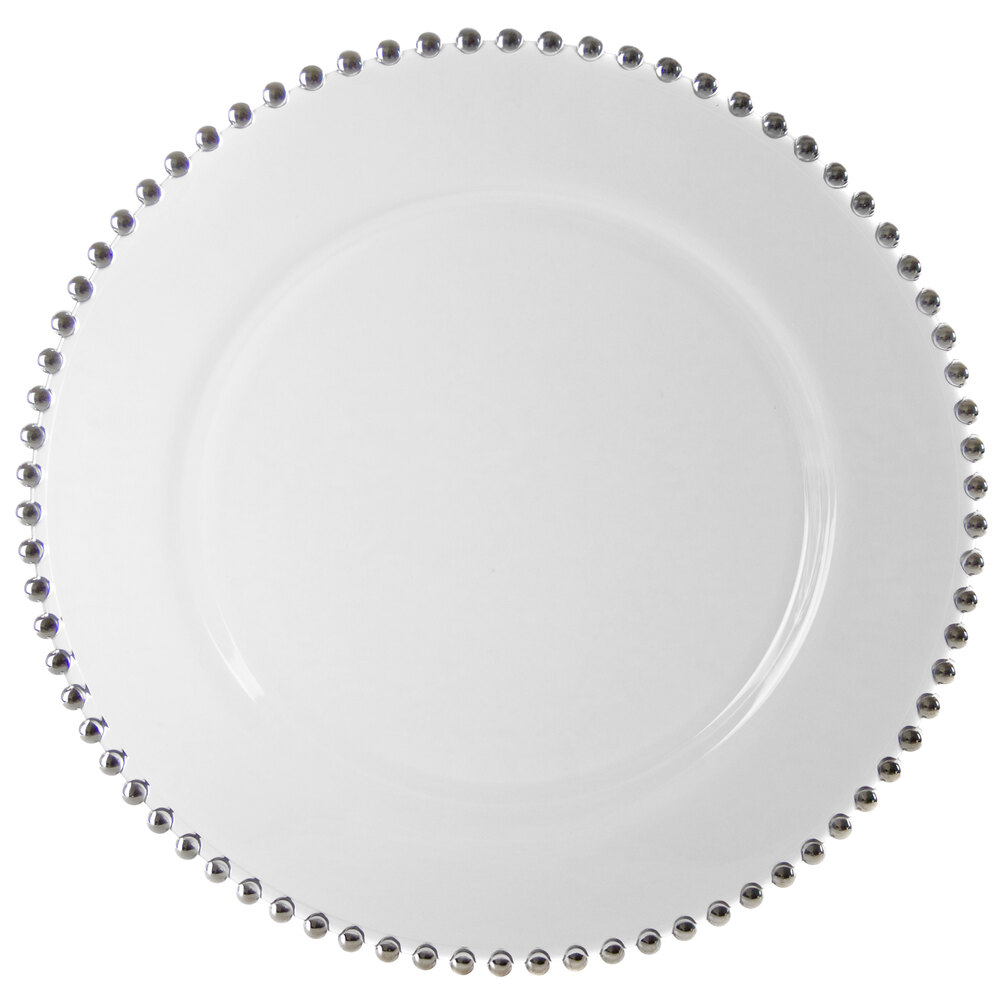 10 Strawberry Street BS-340 Belmont 13" Silver Beaded Rim Glass Charger Plate - 12/Pack