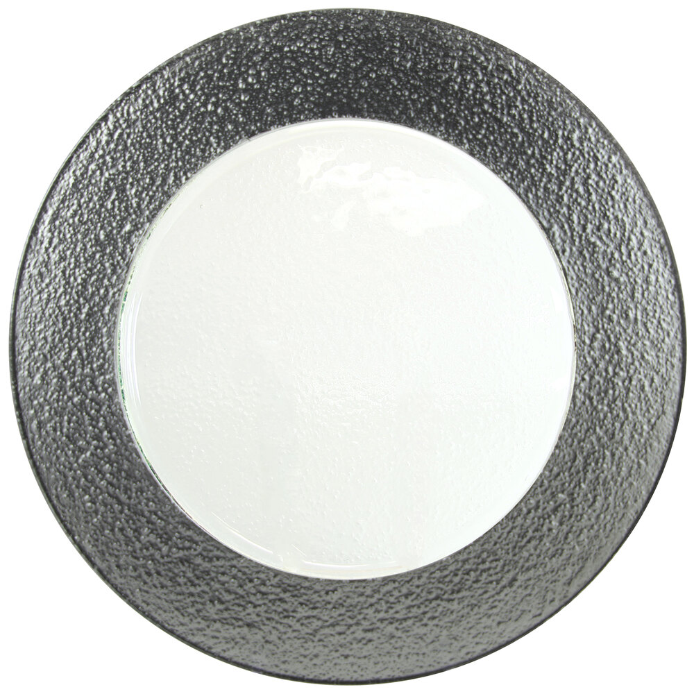 10 Strawberry Street HAL-SLV340 13" Colored Rim Silver Rim Glass Charger Plate - 12/Pack