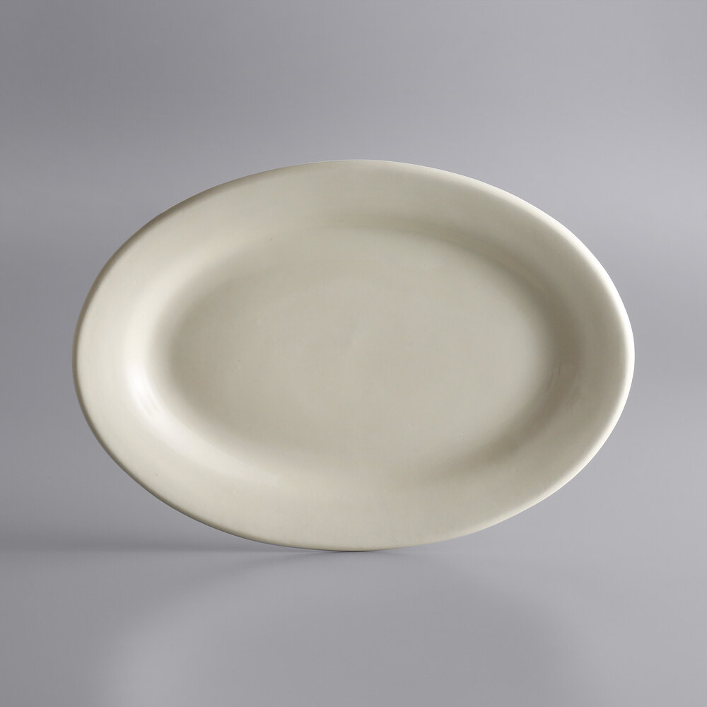 Libbey PWC-13 Princess White 11 1/2" x 8" Ultima Cream White Rolled Edge Oval Stoneware Platter - 12/Case