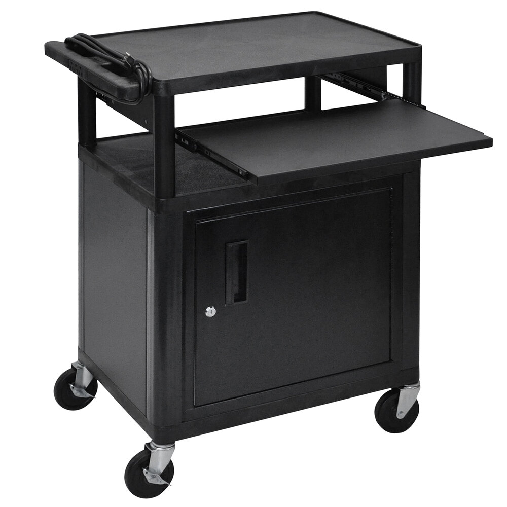 Luxor LP34CLE-B 3-Shelf Plastic AV Cart with Steel Locking Cabinet - 18" x 24" x 34"