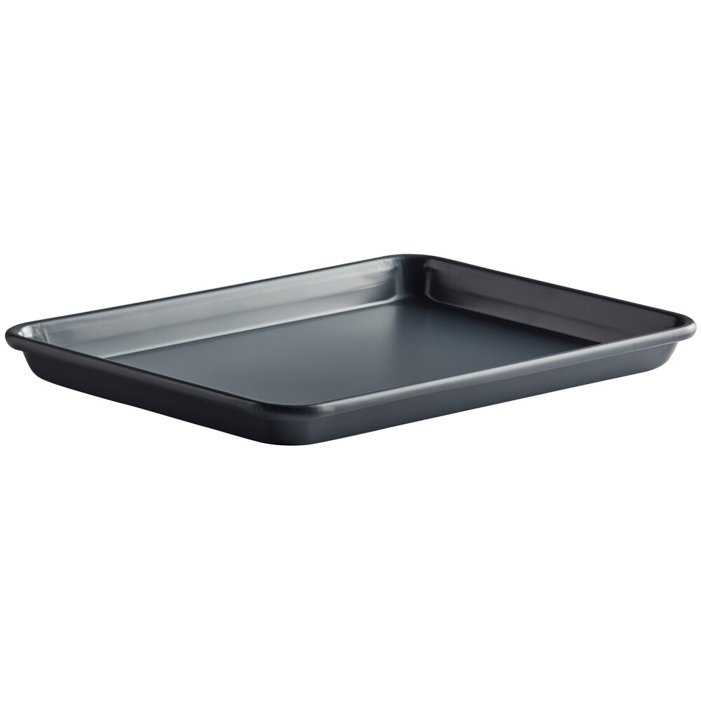 Baker's Lane Quarter Size 19-Gauge Non-Stick 9 1/2" x 13" Gray Wire in Rim Aluminum Bun / Sheet Pan / Tray