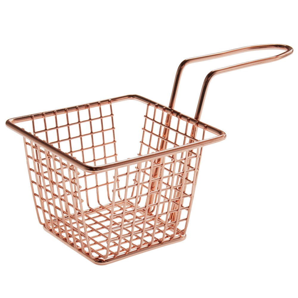 Acopa 4" x 4" x 3" Rose Gold Square Mini Fry Basket