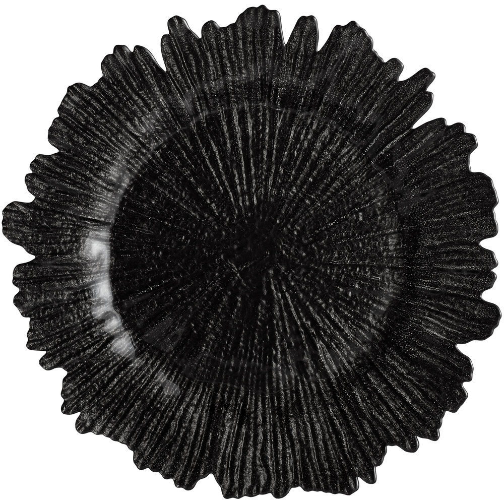 10 Strawberry Street SPB340 13 3/4" Sponge Black Glass Charger Plate - 12/Pack