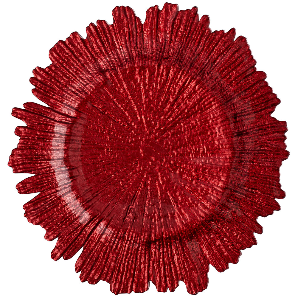 10 Strawberry Street SPR340 13 3/4" Sponge Red Glass Charger Plate - 12/Pack