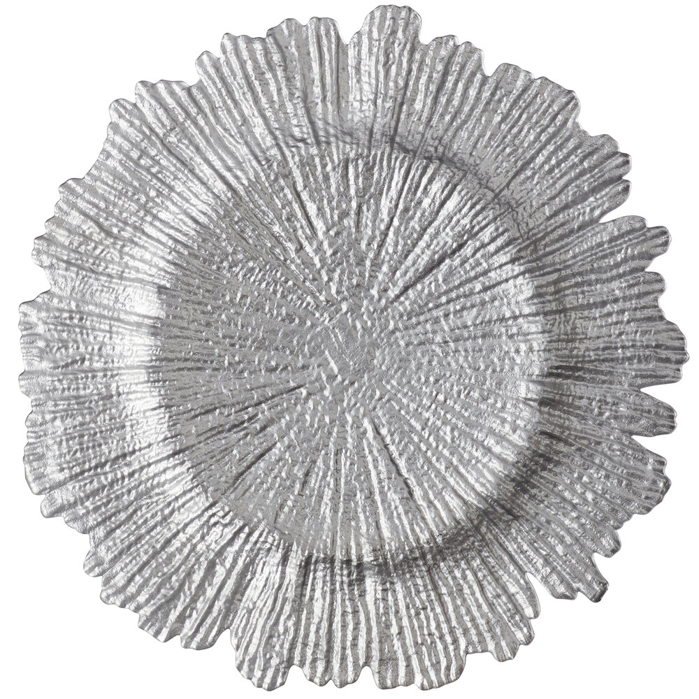 10 Strawberry Street SPS340 13 3/4" Sponge Silver Glass Charger Plate - 12/Pack