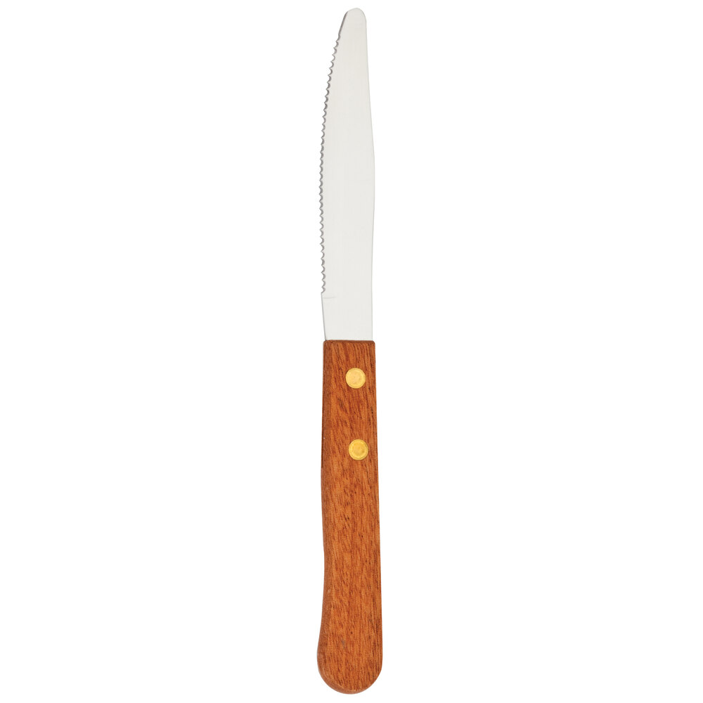Walco from Steelite International WL760527 3 3/4" Stainless Steel Serrated Round Tip Steak Knife with Hardwood Handle - 24/Case