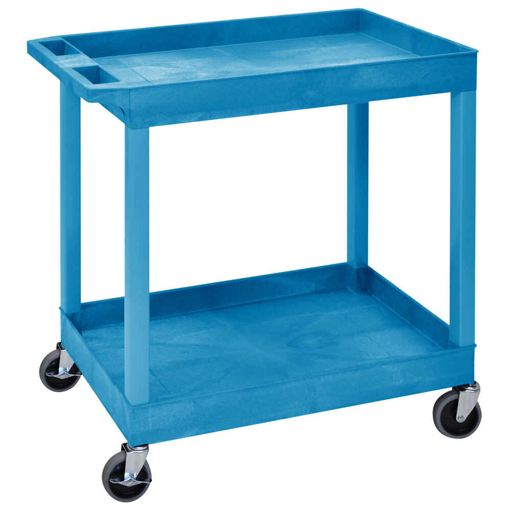 Luxor 18" x 35 1/4" x 34 1/4" Blue HDPE Utility Cart with Two Tub Shelves EC11-BU