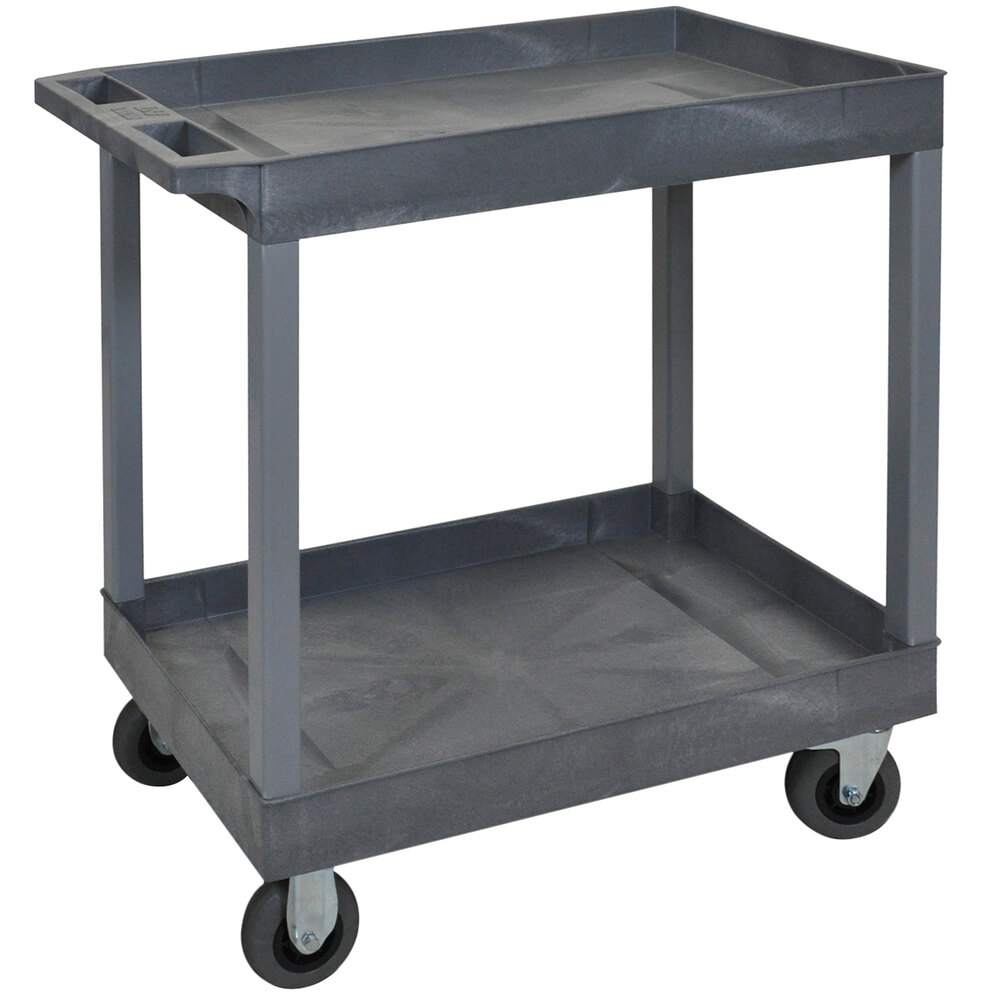 Luxor 18" x 35 1/4" x 35 1/2" Gray HDPE Utility Cart with Two Tub Shelves and 5" Semi-Pneumatic Casters EC11SP5-G
