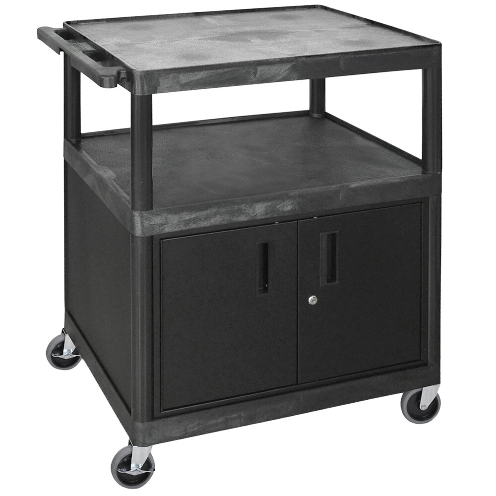 Luxor HE40C-B Black Coffee Cart with Cabinet - 32" x 24" x 40 1/4"
