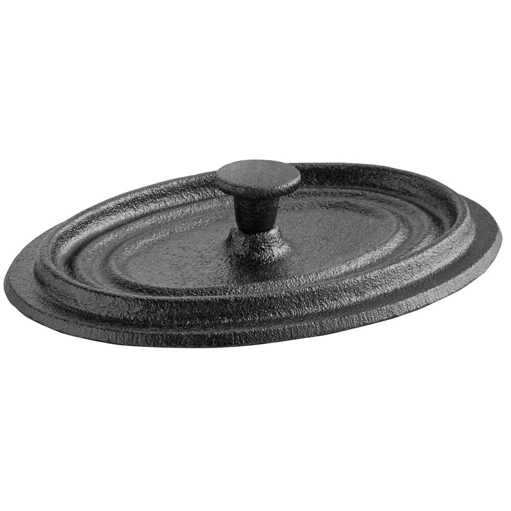 Vollrath 59744-1 5" x 3 3/4" Pre-Seasoned Cast Iron Oval Cover for 10 oz. Pre-Seasoned Mini Cast Iron Dutch Oven