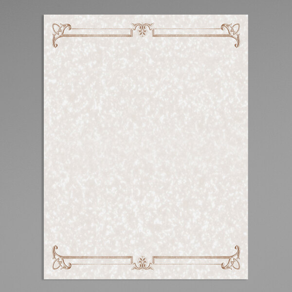 Choice 8 1/2" x 11" Menu Paper - Tan Swirl Border - 100/Pack