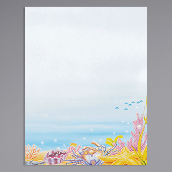 Choice 8 1/2" x 11" Menu Paper - Seafood Themed Ocean Design Right Insert - 100/Pack