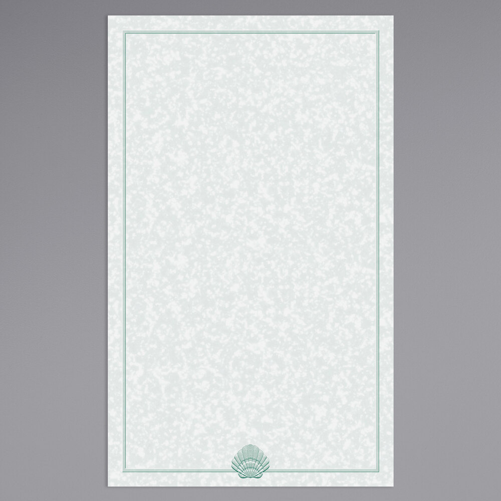 Choice 8 1/2" x 14" Menu Paper - Green Shell Border - 100/Pack