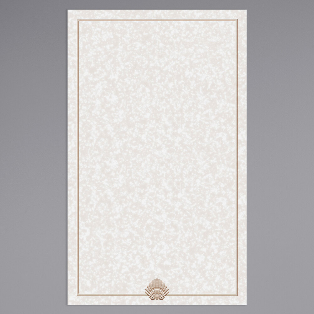 Choice 8 1/2" x 14" Menu Paper - Tan Shell Border - 100/Pack