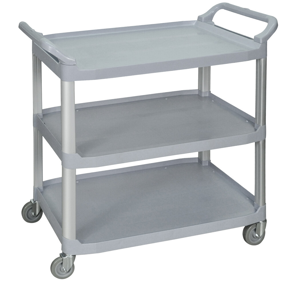 Luxor SC13-G Gray 3 Shelf Plastic Utility Cart / Bussing Cart - 40 1/2" x 19 3/4" x 37 1/4"