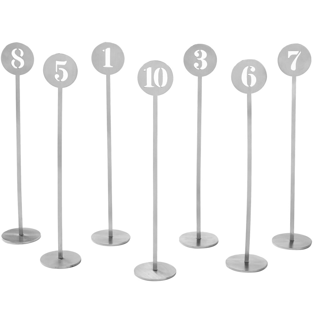 American Metalcraft NSC10 Silver Stamped-Out Number Table Stands - 1 to 10