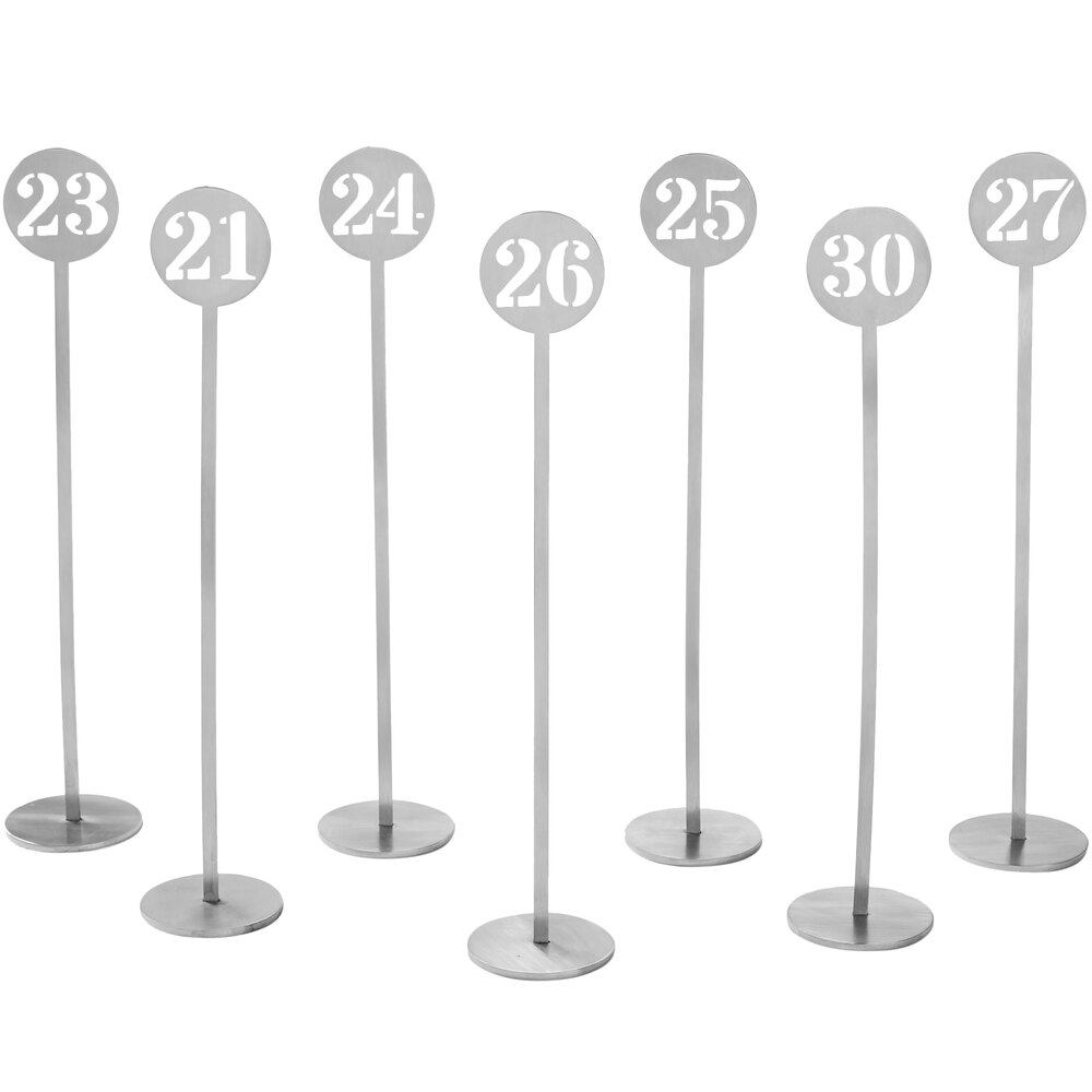 American Metalcraft NSC30 Silver Stamped-Out Number Table Stands - 21 to 30