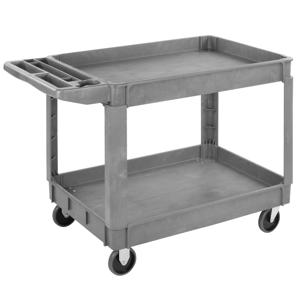 Carlisle UC452523 Gray Large Bin Top 2-Shelf Utility Cart- 45" x 25" x 33"