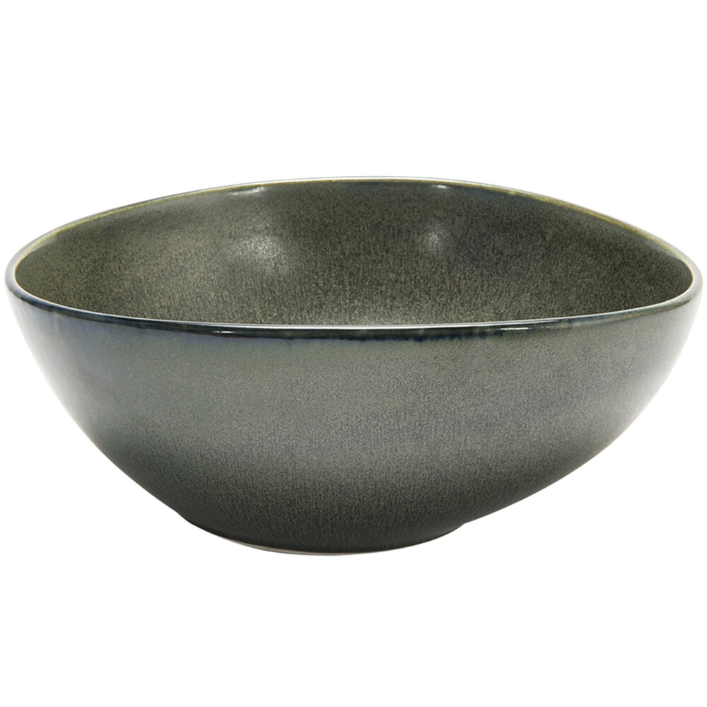 Front of the House BBO034DGP20 Kiln 60 oz. Sage Oval Tall Porcelain Bowl - 2/Case
