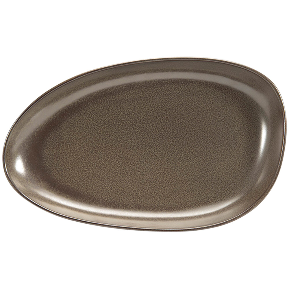 Front of the House DDP062ESP22 Kiln 11" x 7" Mocha Oval Porcelain Plate - 6/Case