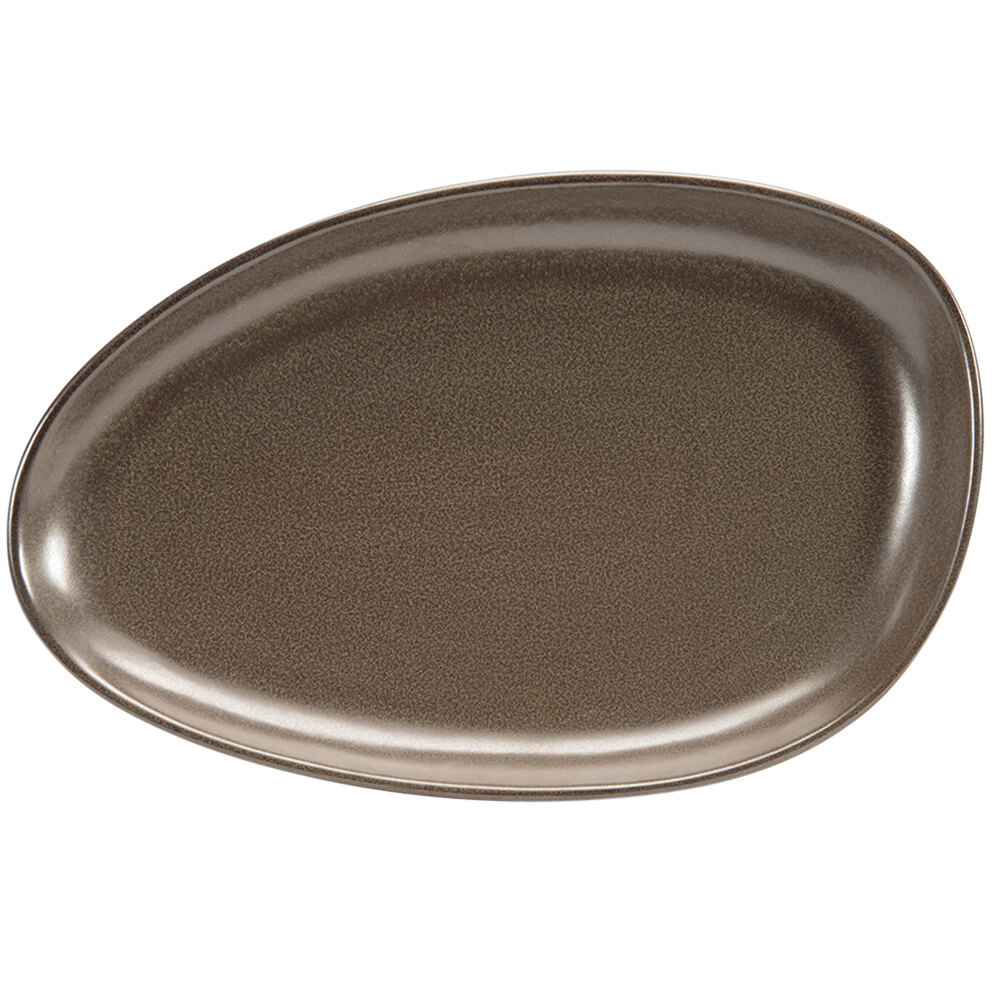 Front of the House SPT056ESP20 Kiln 14" x 9" Mocha Porcelain Oval Plate - 2/Pack