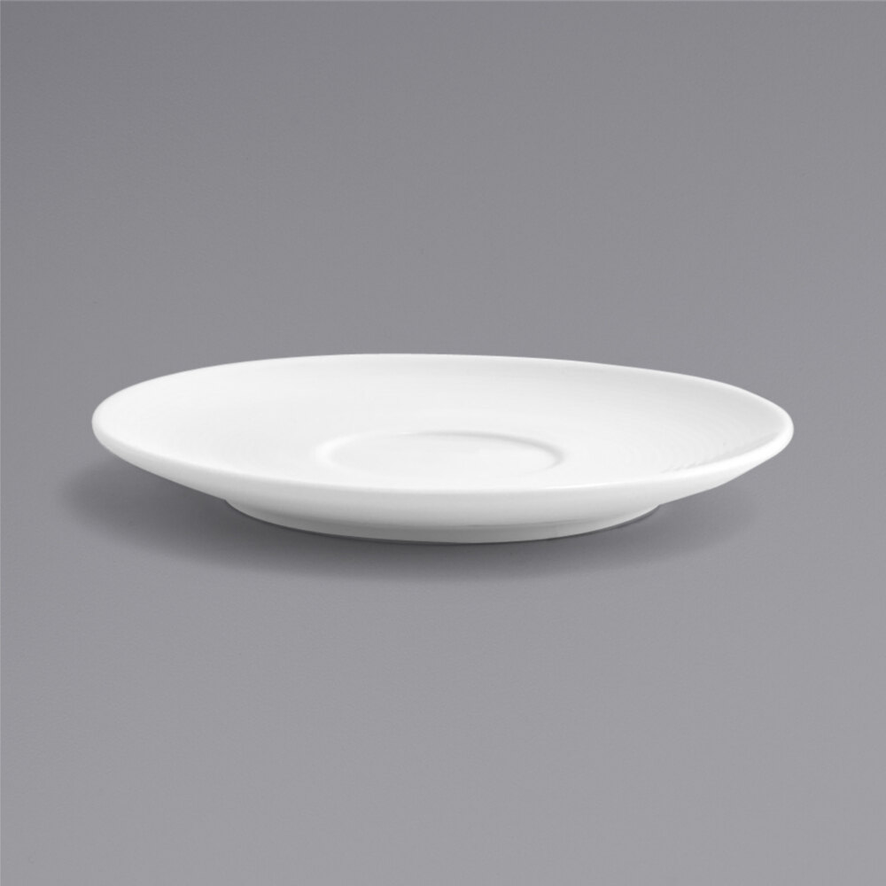Front of the House DBB003WHP23 Spiral 6" White Round Porcelain Bouillon / Cream Soup Saucer - 12/Case